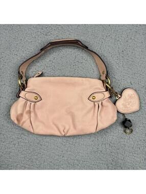 Juicy Couture Pebbled Leather Shoulder Bag Pink Y2K Slouchy Hobo Purse Charm